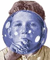 kid blowing big bubble