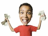 kid with hands full of money