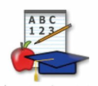 apple, graduation cap and notepad